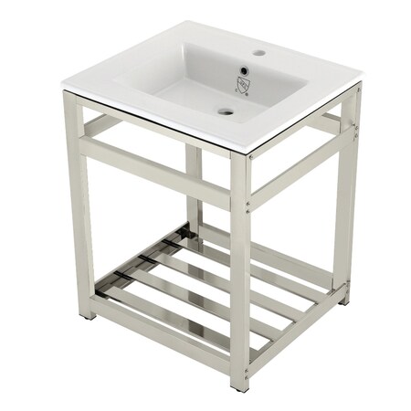 Kingston Brass VWP2522A6 25" Ceramic Console Sink (1-Hole), White/Polished Nickel VWP2522A6